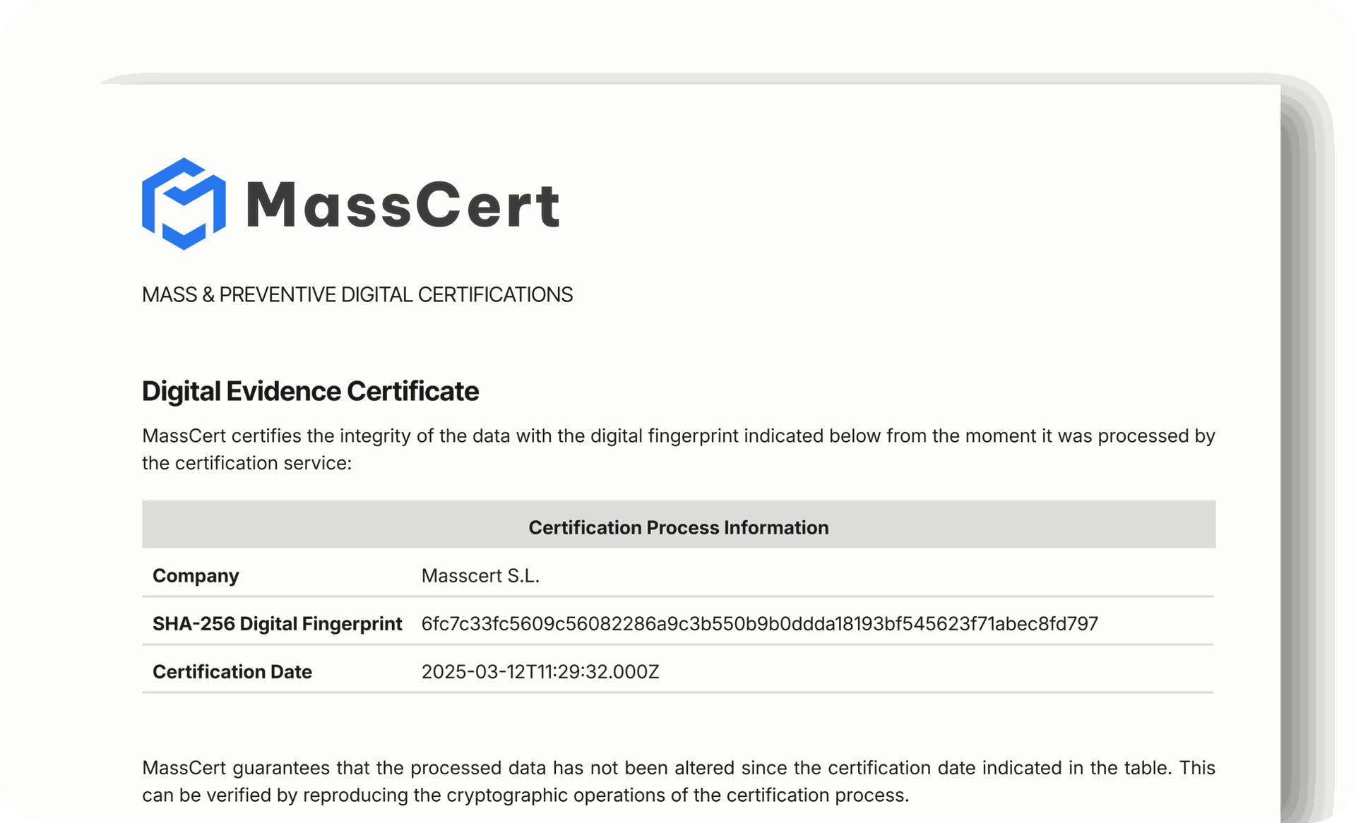 certificate MassCert